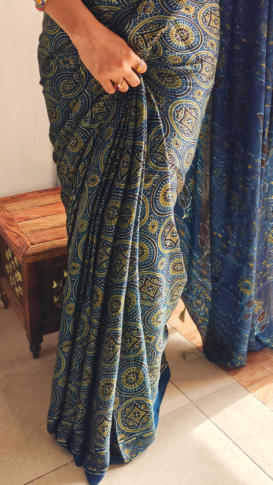 Saanjh:Ajrakh Modal Silk Saree